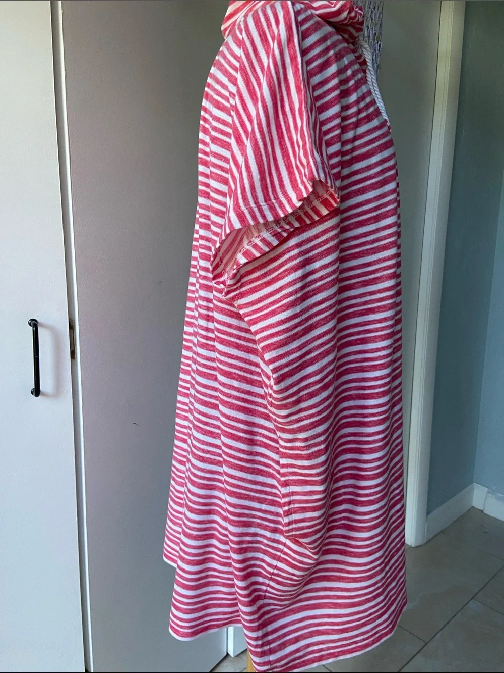 Hooded Pink & White Striped Beach Poncho